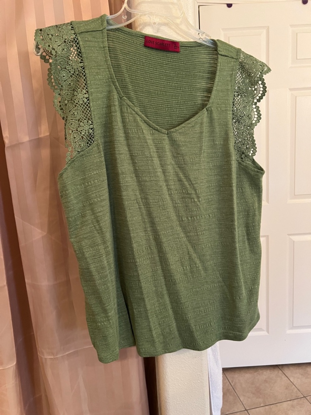 Scarlett Sage Green Crochet-Trim Tank Top